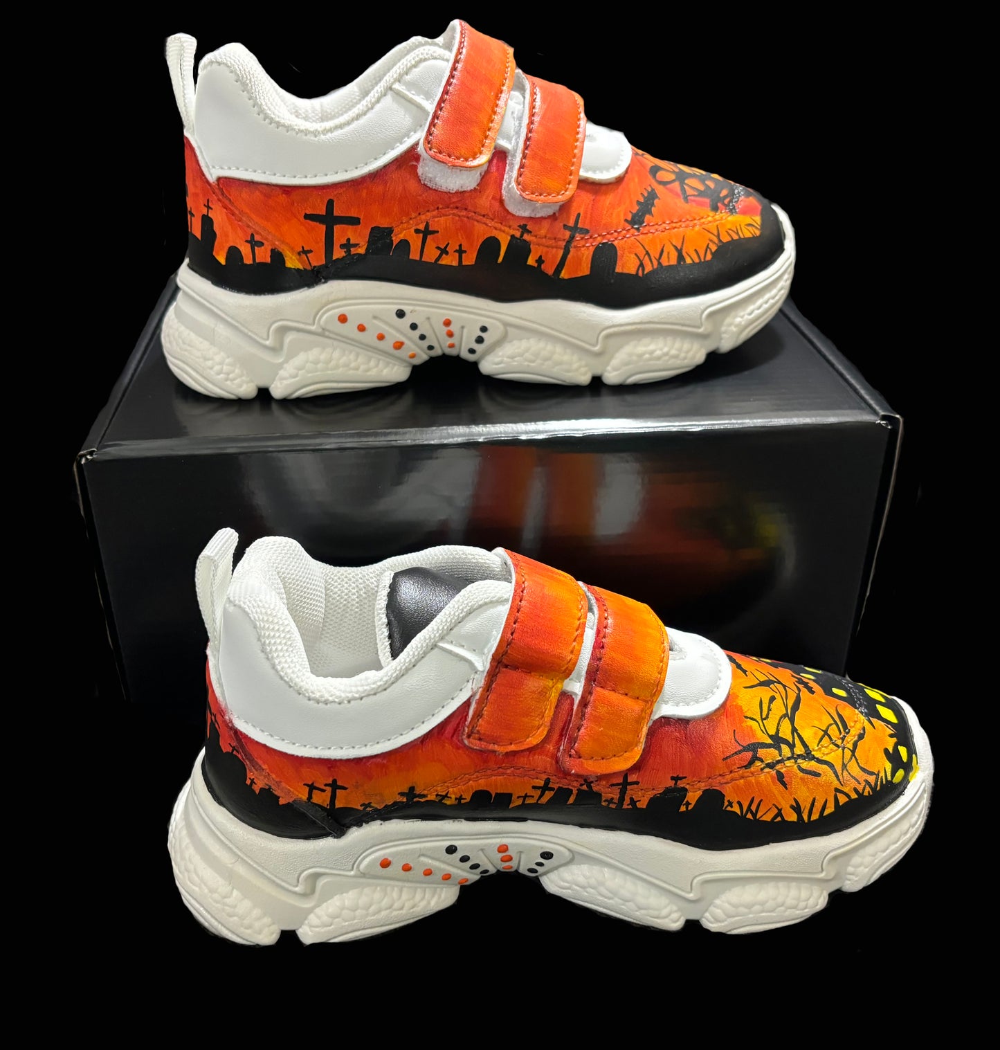 Children’s Custom Hand Painted, Graveyard Half & Half Shoes - Educational, Teaching Shoes - Size 10k